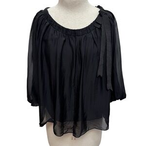 Daisy 100% Silk Layered Pleated Wide Neck Blouse Top Women Small Sheer Flowy
